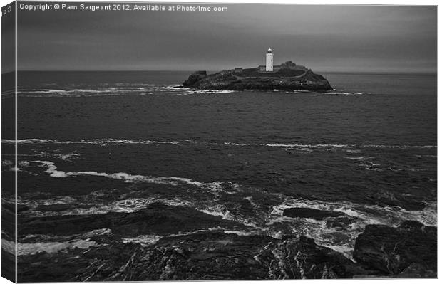 Godrevy Lighthouse Mono Canvas Print by Pam Sargeant