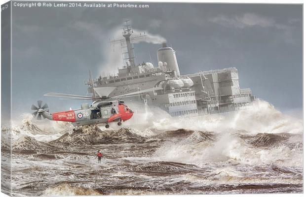  Sea King and Fort Austin Canvas Print by Rob Lester