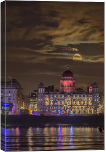 Port of Liverpool building moonrise Canvas Print by Rob Lester