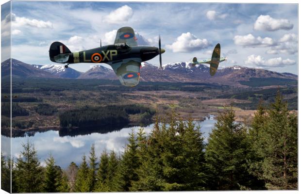 Hurricane and Spitfire, Brothers in arms Canvas Print by Rob Lester