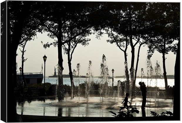 Fountain Contra Jour, Battery Park NYC Canvas Print by Kenny Partington