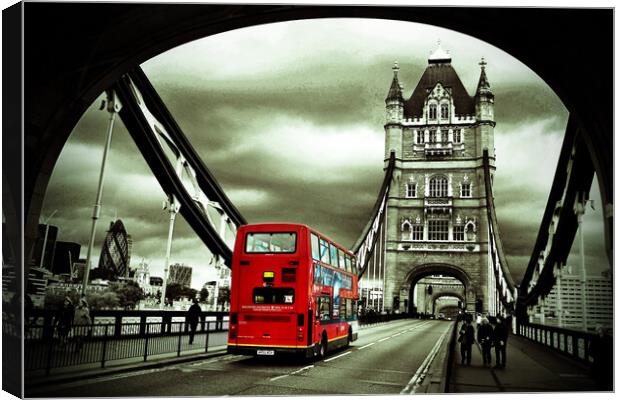 Tower Bridge Red Bus London England Canvas Print by Andy Evans Photos
