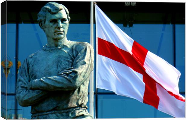 Bobby Moore Statue England Flag Wembley Stadium Canvas Print by Andy Evans Photos