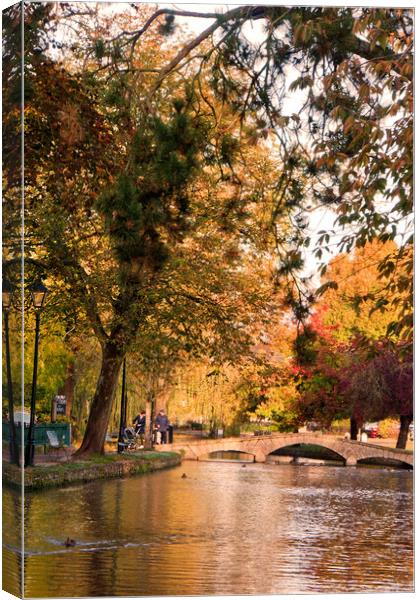 Golden Autumnal Colors in Bourton-on-the-Water Canvas Print by Andy Evans Photos