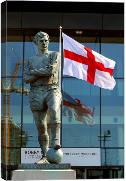 Bobby Moore Statue England Flag Wembley Stadium Canvas Print by Andy Evans Photos