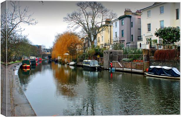 Narrow Boats Regent's Canal Camden London Canvas Print by Andy Evans Photos