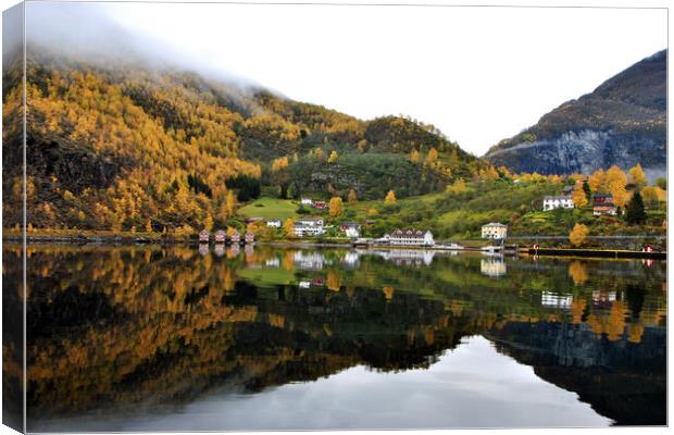 Autumn Trees Flam Aurlandsfjord Norway Canvas Print by Andy Evans Photos