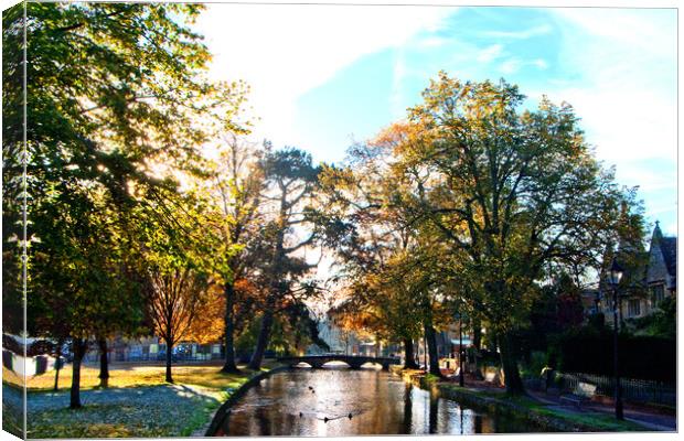 Bourton on the Water Autumn Trees Cotswolds Canvas Print by Andy Evans Photos