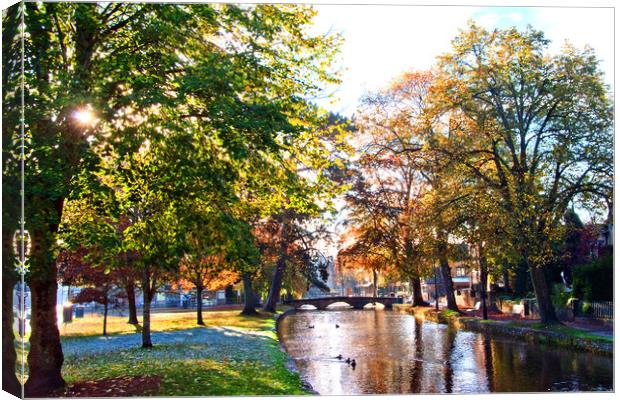 Bourton on the Water Autumn Trees Cotswolds UK Canvas Print by Andy Evans Photos