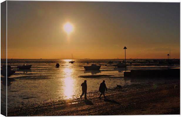 Sunset over Thorpe Bay beach Southend on Sea Canvas Print by Andy Evans Photos