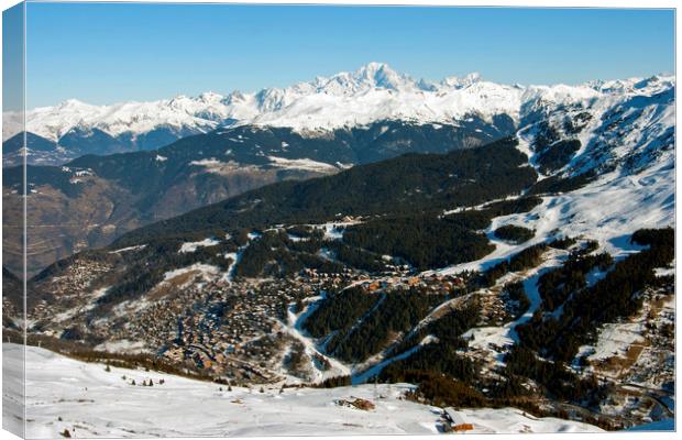 Meribel and Mont Blanc French Alps France Canvas Print by Andy Evans Photos
