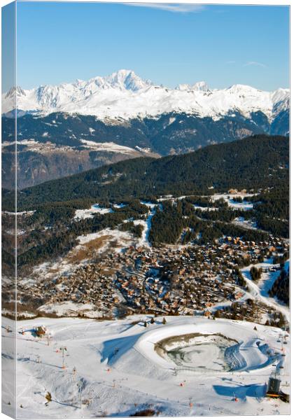 Meribel and Mont Blanc French Alps France Canvas Print by Andy Evans Photos