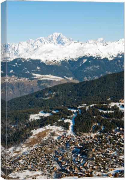 Meribel and Mont Blanc French Alps France Canvas Print by Andy Evans Photos