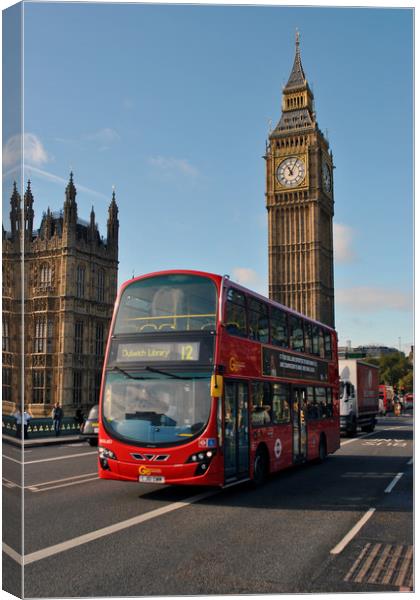 Big Ben Red Bus on Westminster Bridge London Canvas Print by Andy Evans Photos