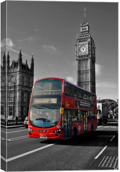 Big Ben Red Bus on Westminster Bridge London Canvas Print by Andy Evans Photos