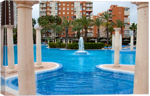 Solana Hotel Swimming Pool Benidorm Spain Canvas Print by Andy Evans Photos