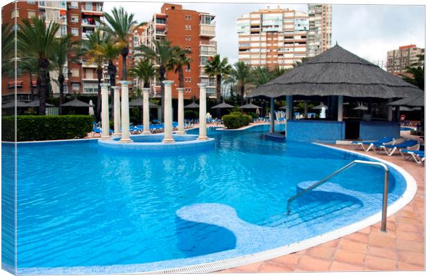 Solana Hotel Swimming Pool Benidorm Costa Blanca S Canvas Print by Andy Evans Photos