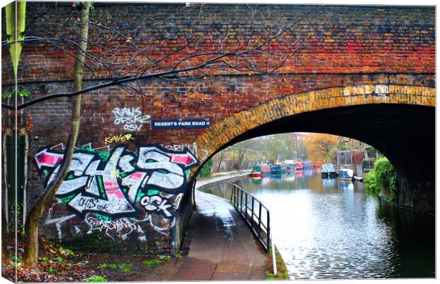 Graffiti Street Art Regent's Canal Camden London Canvas Print by Andy Evans Photos