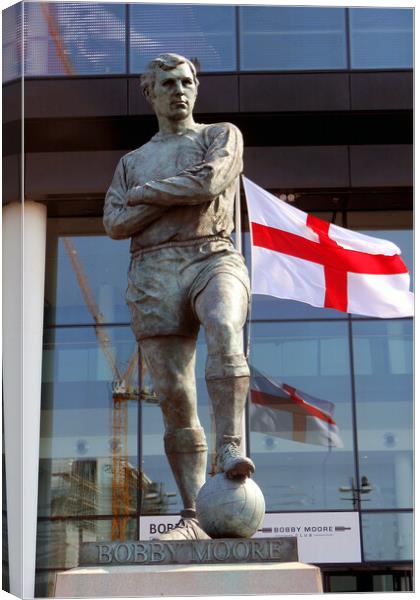 Bobby Moore Statue England Flag Wembley Stadium Canvas Print by Andy Evans Photos