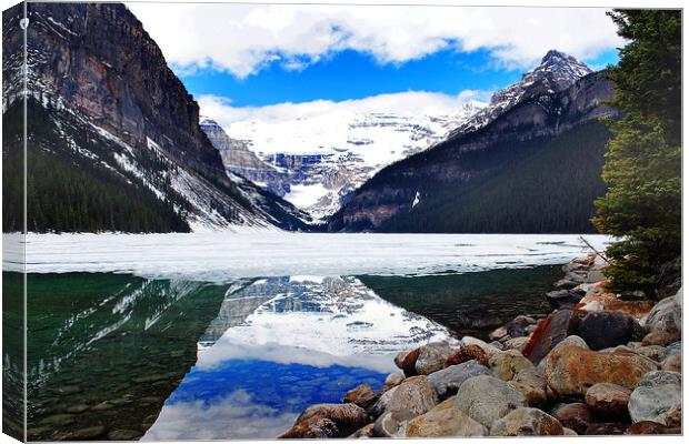 Lake Louise Victoria Glacier Alberta Canada Canvas Print by Andy Evans Photos