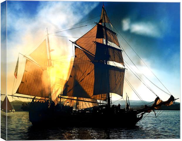 Tall Ship at Sunset Canvas Print by Steve James