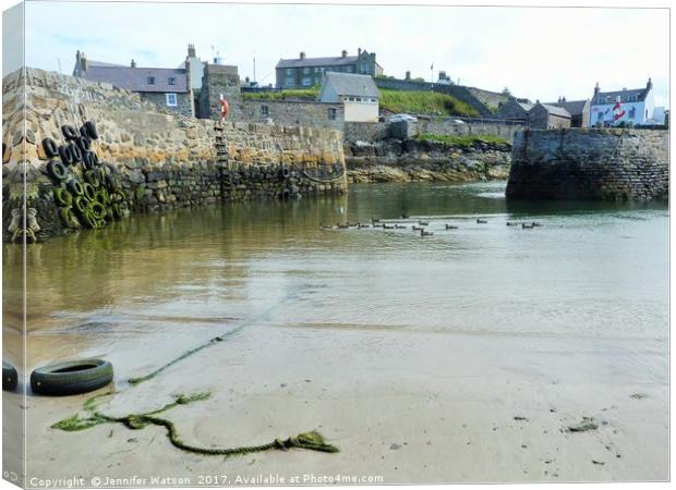 Low tide at Portsoy harbour Canvas Print by Jennifer Henderson