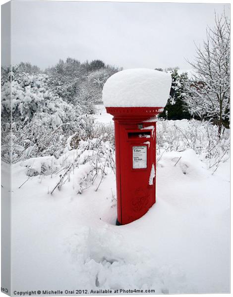Snow Topped Post Box Canvas Print by Michelle Orai