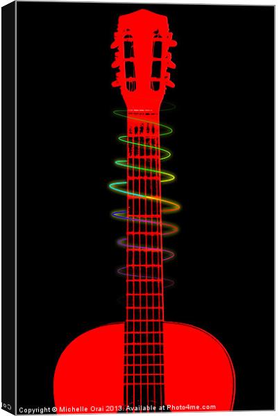 Neon Guitar Canvas Print by Michelle Orai