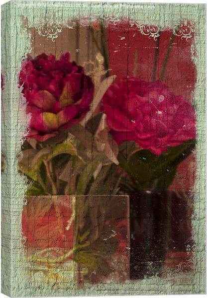  Peonies on Wood Canvas Print by Michelle Orai