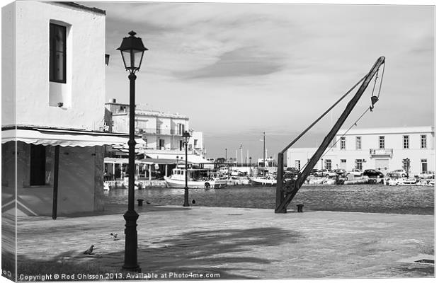 Rethymno harbour mono Canvas Print by Rod Ohlsson