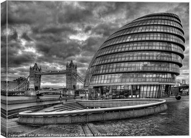 City Hall and Tower Bridge BW Canvas Print by Colin Williams Photography
