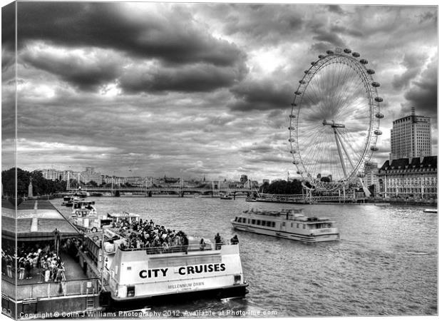 Tourists And The London Eye BW Canvas Print by Colin Williams Photography