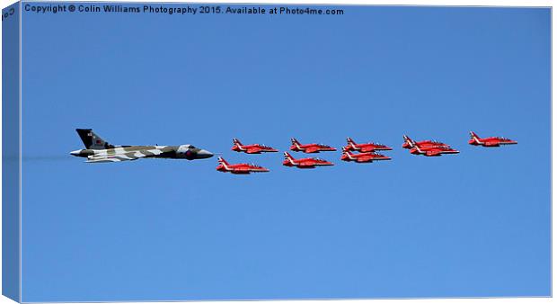   Final Vulcan flight with the red arrows 2 Canvas Print by Colin Williams Photography
