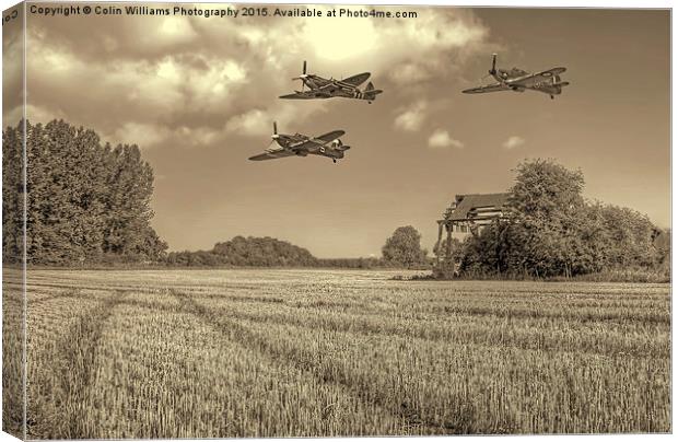   Hurricane And Spitfire 3 BW Canvas Print by Colin Williams Photography
