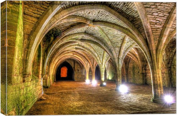 Fountains Abbey Yorkshire Floodlit - 3 Canvas Print by Colin Williams Photography