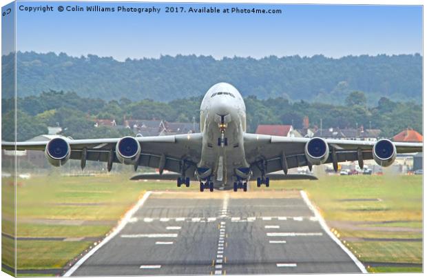 Airbus A380 Take off at Farnborough - 2 Canvas Print by Colin Williams Photography