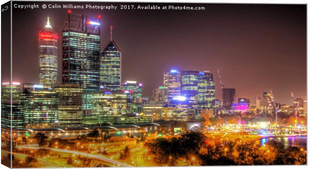 The City Of Perth WA At Night - 1 Canvas Print by Colin Williams Photography