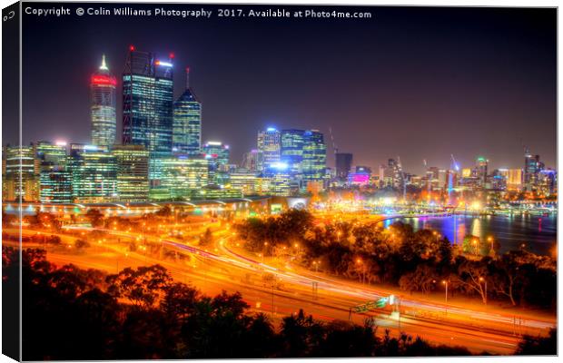 The City Of Perth WA At Night - 2 Canvas Print by Colin Williams Photography