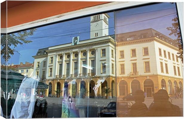 Reflections of Sliven Town Hall Canvas Print by Tony Murtagh
