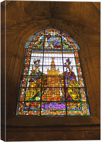 Stained Glass Window in Seville Cathedral Canvas Print by Tony Murtagh