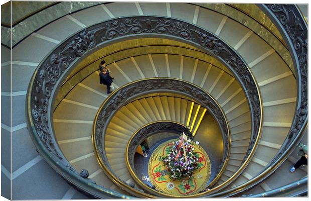 Spiral Staircase in Vatican Museum Canvas Print by Tony Murtagh