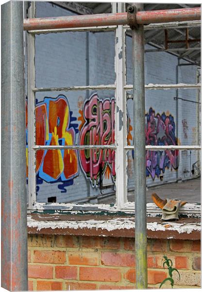  Grafitti through Window Canvas Print by Tony Murtagh