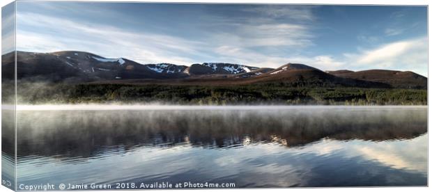 Loch Morlich and The Cairngorm Corries Canvas Print by Jamie Green