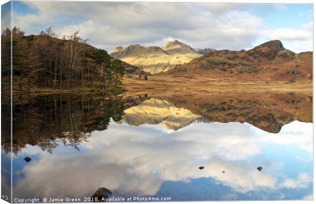 Blea Tarn and The Langdale Pikes Canvas Print by Jamie Green
