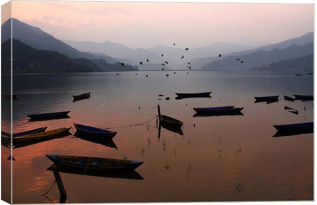 Fishing Boats - Phewa Lake - Nepal Canvas Print by Aidan Moran