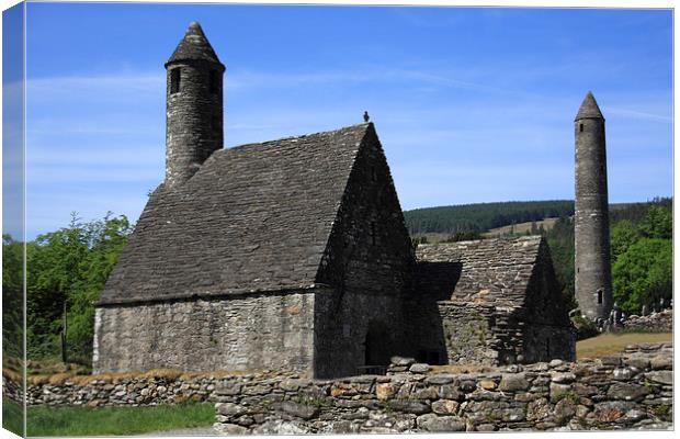  St Kevins Church And Round Tower Canvas Print by Aidan Moran