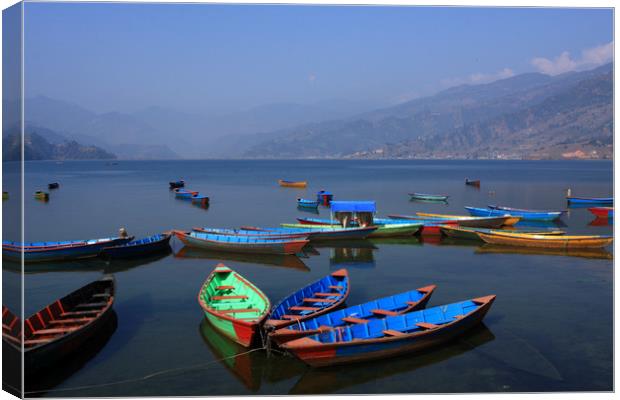 Boats On Phewa Lake, Pokhara, Nepal  Canvas Print by Aidan Moran