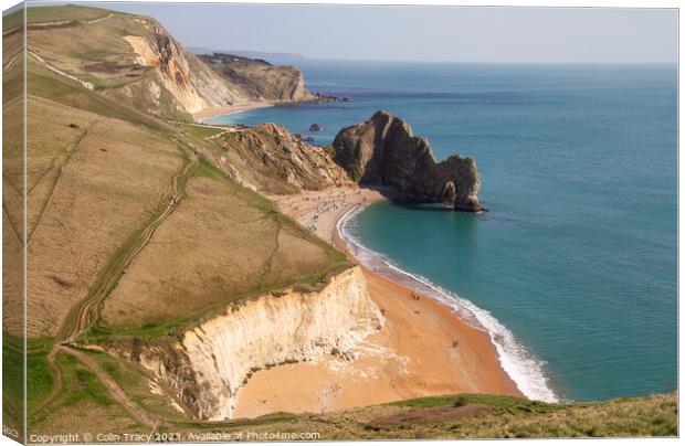 Durdle Door, Beach and Cliffs Canvas Print by Colin Tracy