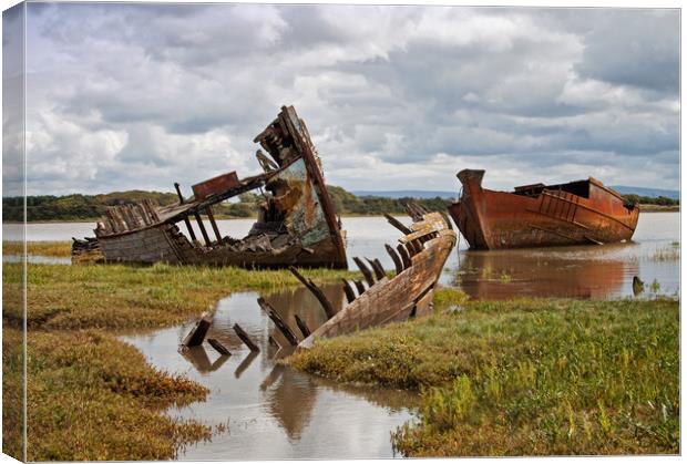 Wyre wrecks in water Canvas Print by David McCulloch