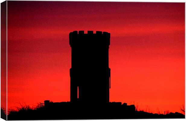  Red watch tower at night. Canvas Print by Jim Moran